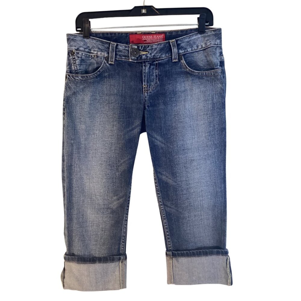 Guess Jeans Women’s 28 Blue Cuffed Cropped Capri Denim Stretch